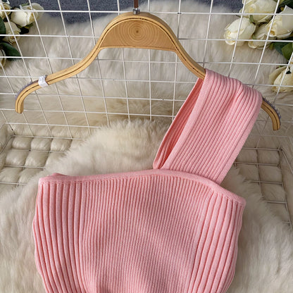 SINGREINY Einzelnen Schulter Tinte Stricken Kleid Backless Tank Gestreiften Schlank Bodycon Sommerkleid Frauen Sommer Beachwear Sexy Chic Vestidos.