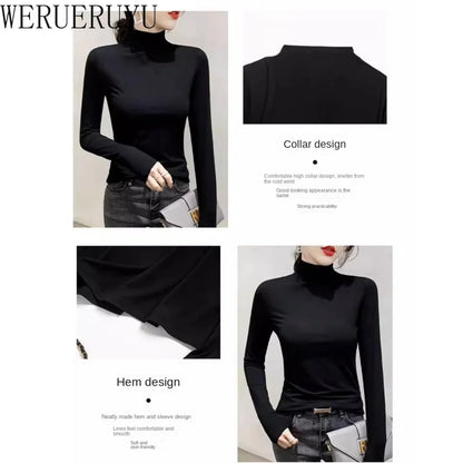 Schwarz Rollkragen T-shirt Langarm Tops Frauen Y2k Kleidung Herbst Winter Koreanische Mode Modale Elegante T-shirts für Frauen 2024