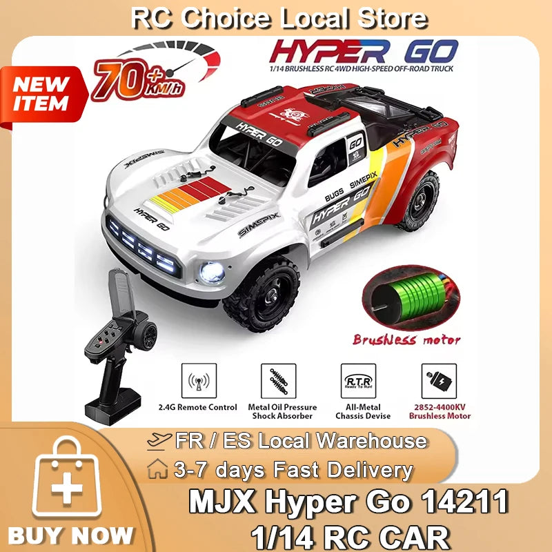 MJX Hyper Go 14211 1/14 4WD RC Car 70KM/H Brushless RC Racing Car 2.4G Remote Control Cars Off-Road Speed RC Cars Truck Toys.