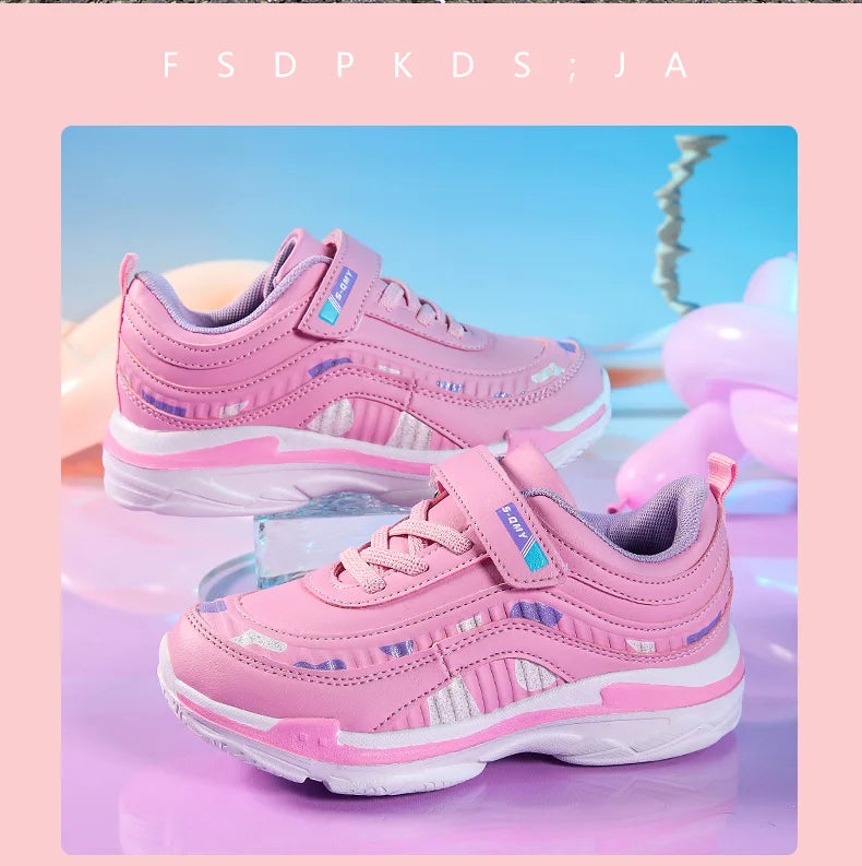 Girls Sport Shoes Waterproof Running Kids Sneakers Casual Leather Pink Breathable Fashion Antislip Lightweight Children Shoes