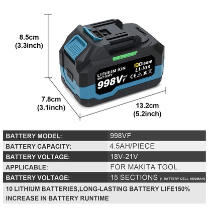 GΣ 4,0 Ah 4,5 Ah wiederaufladbarer Lithium-Ionen-Akku für Akku-Schleif-/Bürstenlosen Schraubenschlüssel/Schraubendreher für 18-V-Akkus von Makita