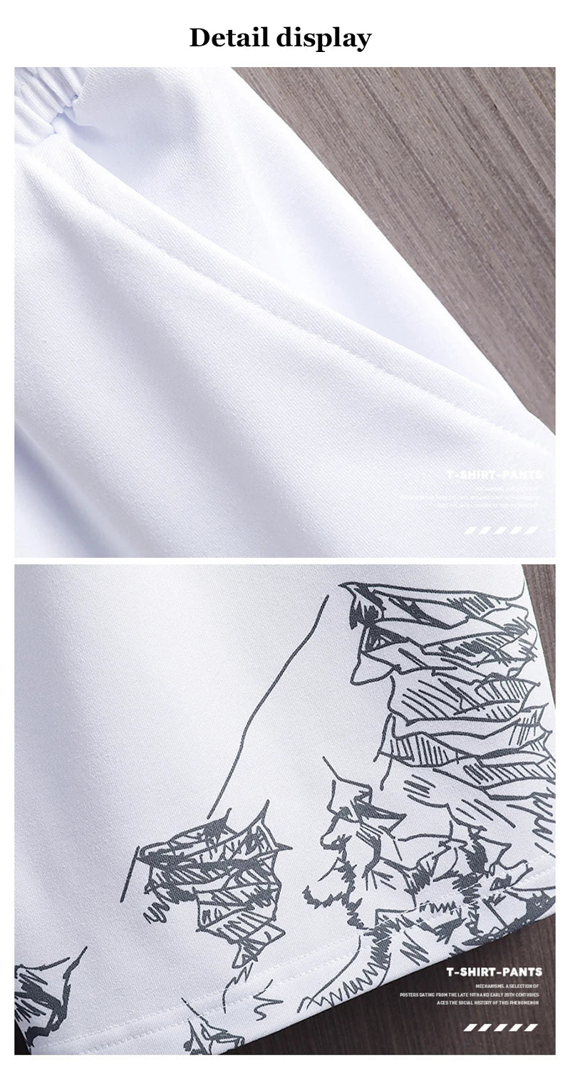 Men's Casual Sport Ice Silk Suit Printed Sweatshirt Sweatpants Outdoor Jogging Sports Basketball Training Fitness 2 Piece Suit.