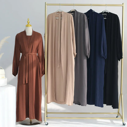 Muslim Woman Abaya 2 Piece Set Abayas Kimono with Sleeveless Hijab Dress Sets Islamic Matching Outfit Dubai Turkey Ramadan Eid.