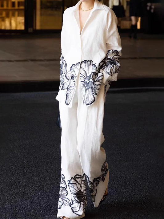 TWOTWINSTYLE Hit Color Loose Casual Two Piece Set For Women Lapel Long Sleeve Loose Top High Waist Temperament Pant Sets Female.