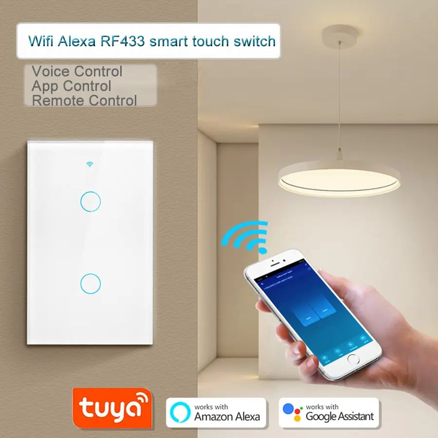 Tuya WiFi Smart Licht Schalter UNS Standard Arbeit Mit Alexa Google Home Wand Touch Schalter 110 V 220 V RF433Mhz Fernbedienung 1 2 3 4 Gang.