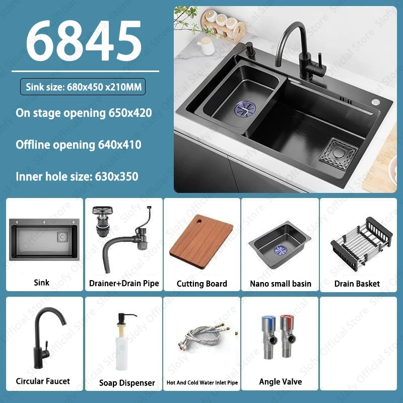 Multifunctional Kitchen Sink Large Capacity Single Bowl Stainless Steel Sink Vegetable Workstation With Faucet Drain Accessories