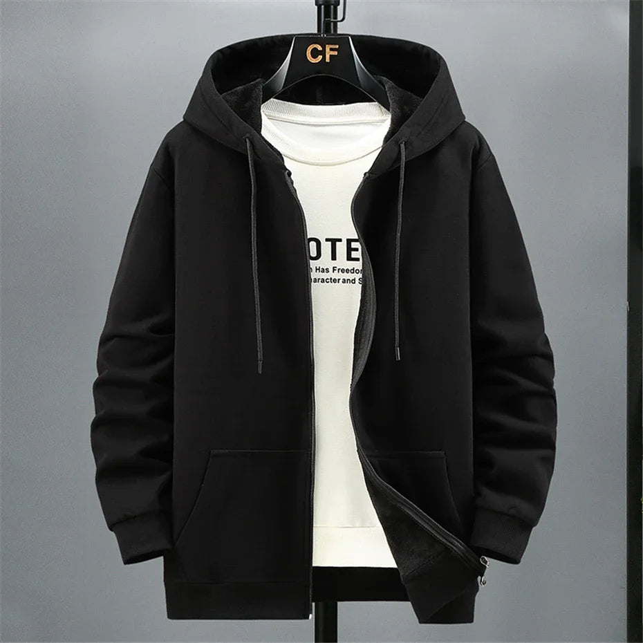 Big Size Hoodie Men Hood Long Sleeve Sweatshirt Male Zip-up Loose Cotton Fleece-lined Casual Top Zipper Large Fat Plus 10XL 12XL