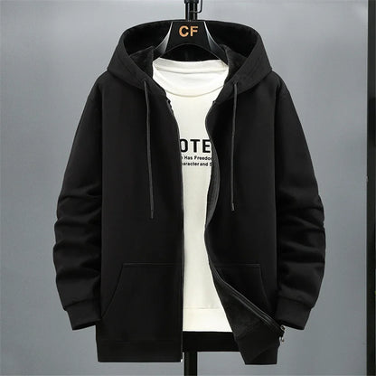 Big Size Hoodie Men Hood Long Sleeve Sweatshirt Male Zip-up Loose Cotton Fleece-lined Casual Top Zipper Large Fat Plus 10XL 12XL