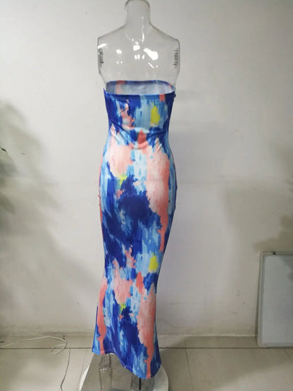 Sommer Lange Kleider Für Frauen Bodycon Brust Wrap Print Off Schulter Verband Schlank Sexy Kleid 2024 Neue Mode Party Vestidos.