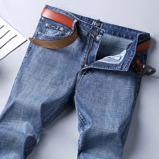 Male  All-match Brand Trousers Four Season Men's High Quality Jeans  Business Casual High Waist Denim Pants Simplicity Cool.
