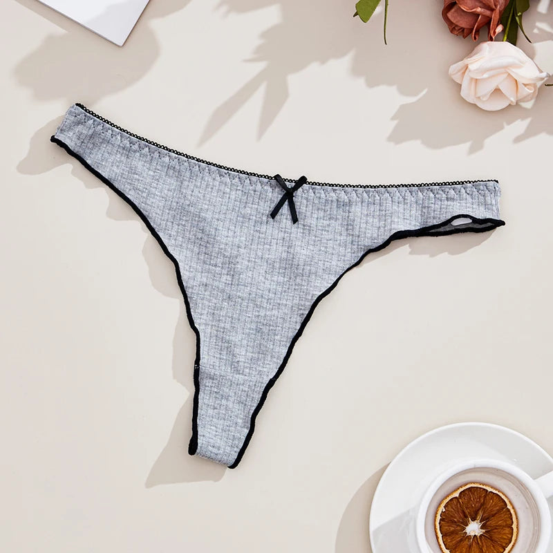 3Pcs Women's Thong Low-rise Panties Solid Color Cotton Lingerie Sexy Thongs Fashion Casual Underwear Comfort Fit Women's Tangas.