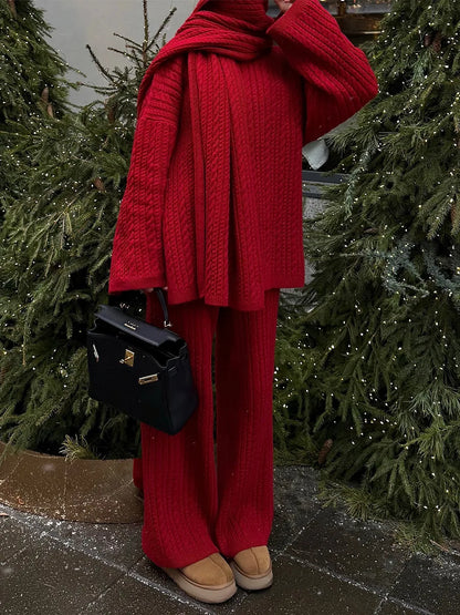 Bornladies Herbst Winter Mode frauen Neue Zopfmuster Pullover Breite Bein Hosen Set Weiche Wolle Mischung Lose Fit High Neck Pullover