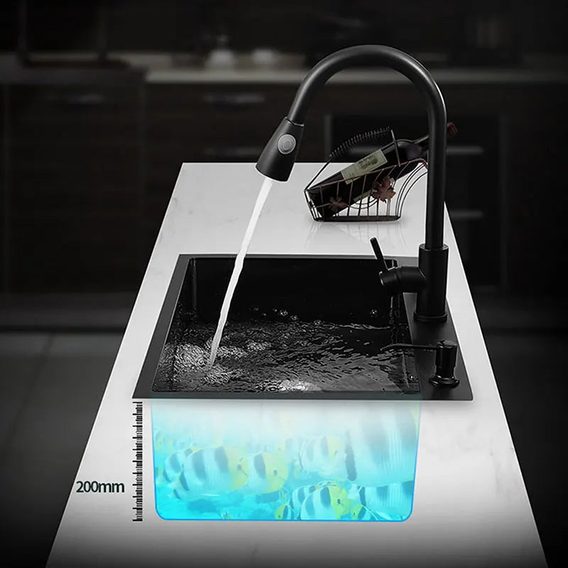 kitchen sink Black nano-sink single-slot household hand-washing basin kitchen large 304 stainless steel sink sink bowl