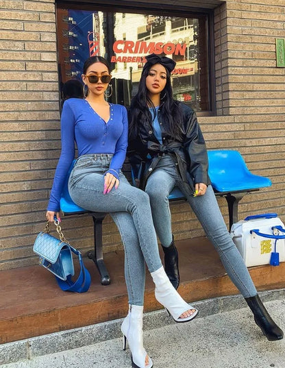 American-style Skinny High-waisted and Hip-lifting Jeans.Women Four Seasons New Fashion Simple Comfortable Stretch Skinny Jeans.