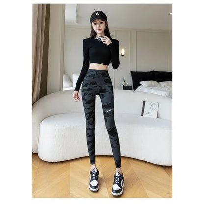 Women Camo Shark Pants High Waist Pocket Leggings Big Size Stretchy Casual Pants Fashion Skinny Yoga Fitness Pants.