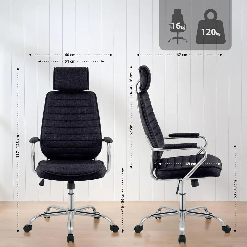 CLP Bürostuhl ergonomisch Rako, Schreibtischstuhl höhenverstellbar drehbar Stoffbezug, Backrest mit Kopfstütze