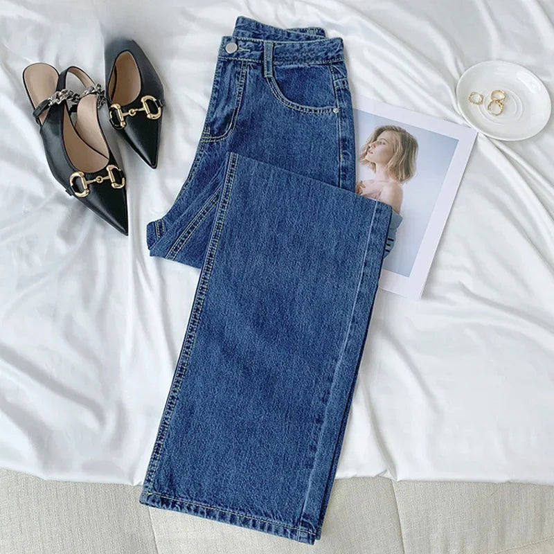 Vintage High-waisted Loose-fit Slimming Straight-leg Jeans For Women Trendy Long Trousers A Retro Flair.