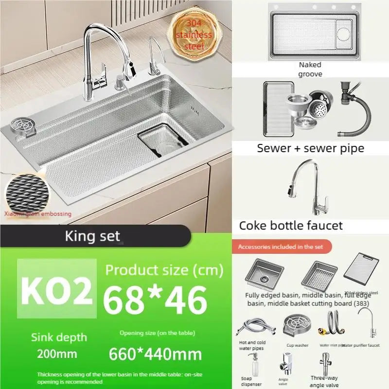 Household Rust Proof 304 Stainless Steel Kitchen Sink Handcrafted Thickened Undermount Wash Vegetable Basin Large Single Slot