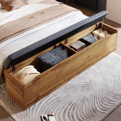 Bett mit gepolstertem Bettsystem mit Leselampe und USB-C-Nachttisch und Sitzbank mit Stauraum (ohne Matratze)