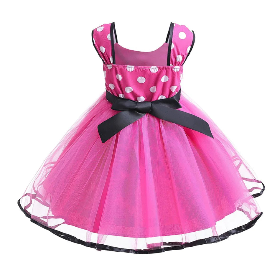 Disney Minnie Maus Polka Dot Kleid Mädchen Rosa Rot Sommer Kleidung Kinder Geburtstag Karneval Weihnachten Party Bogen Mesh Kleid Kostüme.