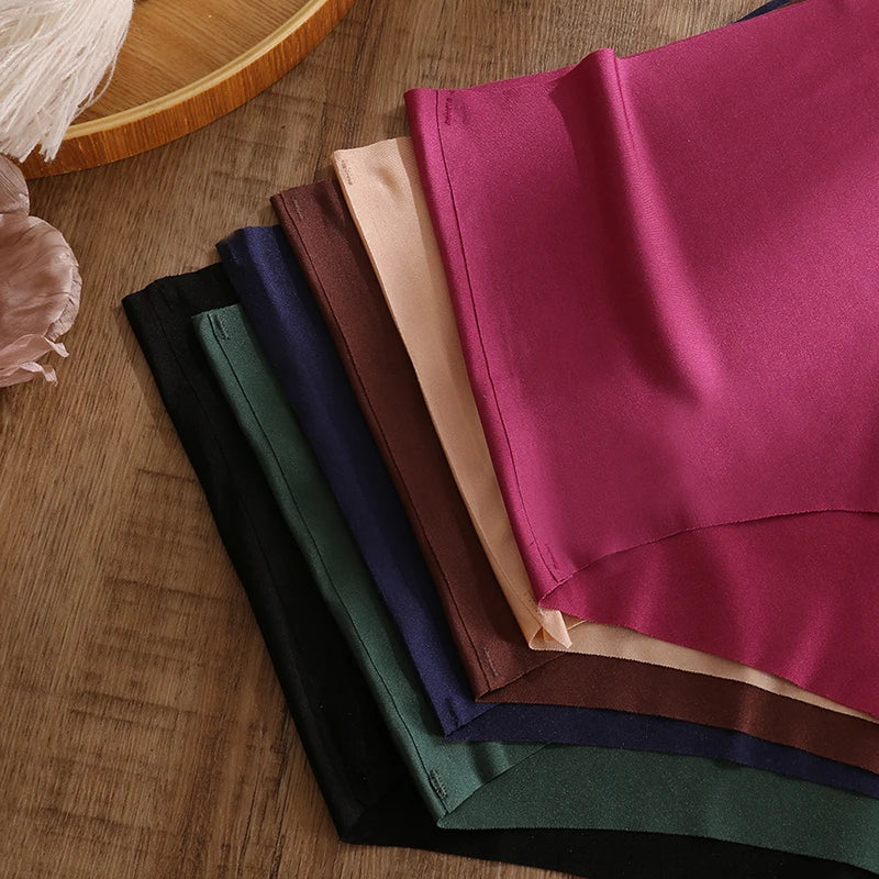 TrowBridge 6PCS/Set Women's Panties High Waist Seamless Briefs Plus Size Underwear Silk Satin Lingerie Sports Comfort Underpants.