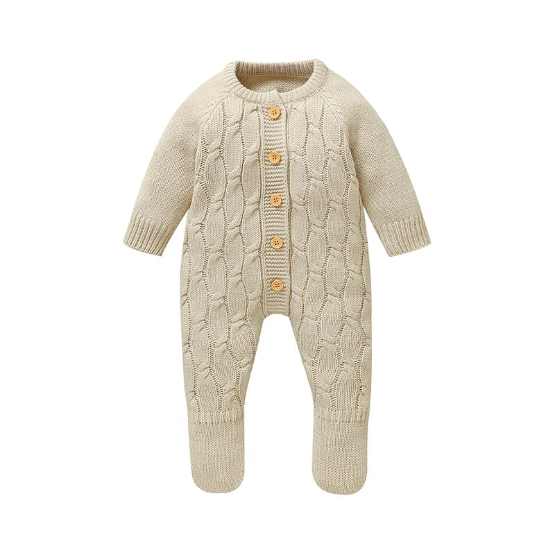 Winter Baby Jungen Strampler Kleidung Beige Rundhals Volle Hülse Gestrickte Neugeborenen Pullover Overalls Einteilige Kleinkind Outfits.