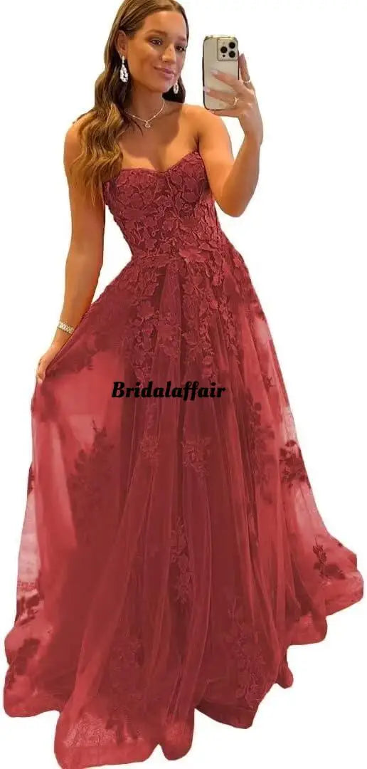 Orange Spitze Appliques Prom Kleider Illusion Liebsten liebsten Tüll EINE Linie Sweep Zug Abendkleider Graduation Party