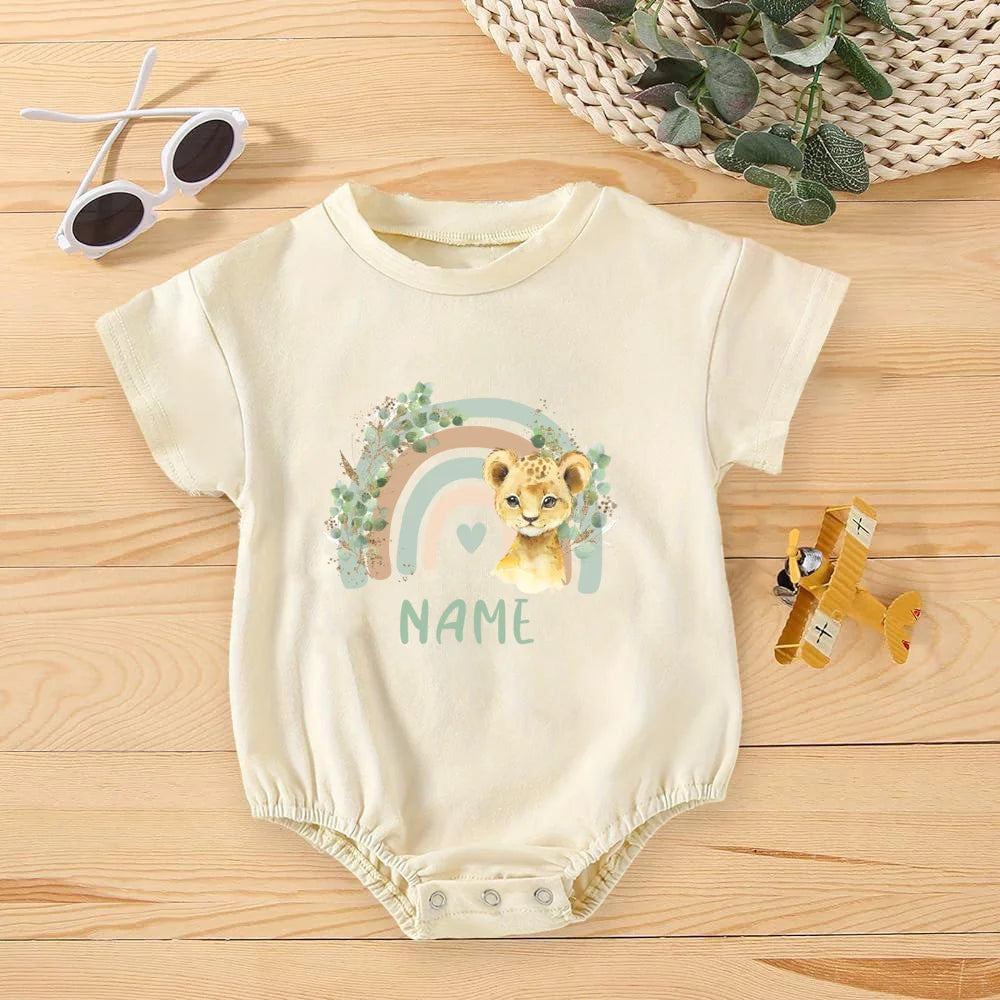 Personalisierter Regenbogen mit Namen Bubble Strampler Säugling Dschungel Geburtstag Party Kleidung Baby Übergroßer Body Niedlicher Wild One Overall