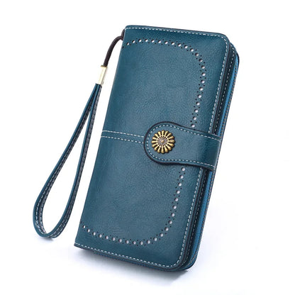 Fashionable new hollow out coin purse for women's oily leather phone bag, long zipper handbag,coin bag Triple fold ladies wallet