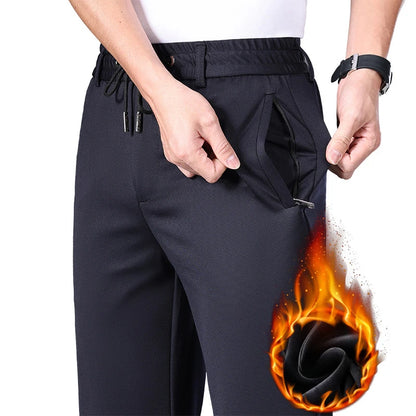 Big Size 10XL Winter Pants Men Fleece Lined Elastic Waist Strtch Trousers Male Thick Warm Straight Business Work Wear Plus Large