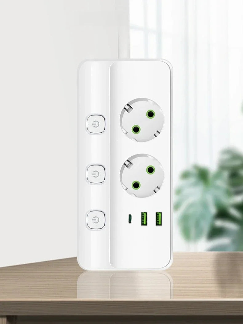 EU-Stecker-Steckdosenleiste, 2/3/4/5 Positionen, unabhängige Steuersteckdose mit 2 USB-Anschlüssen, 1 Typ-C-Anschlüsse, 2 m Verlängerungskabel, Steckdosen.