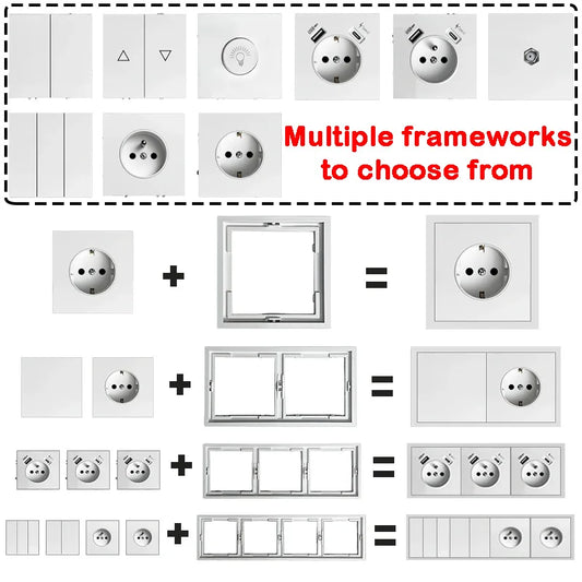 80 mm Typ Rahmen Steckdose 1/2-Wege-Wandknopfschalter USB Typ-C-Anschlüsse Steckdose EU-Standard für Deutschland DIY Teil freie Kombination.