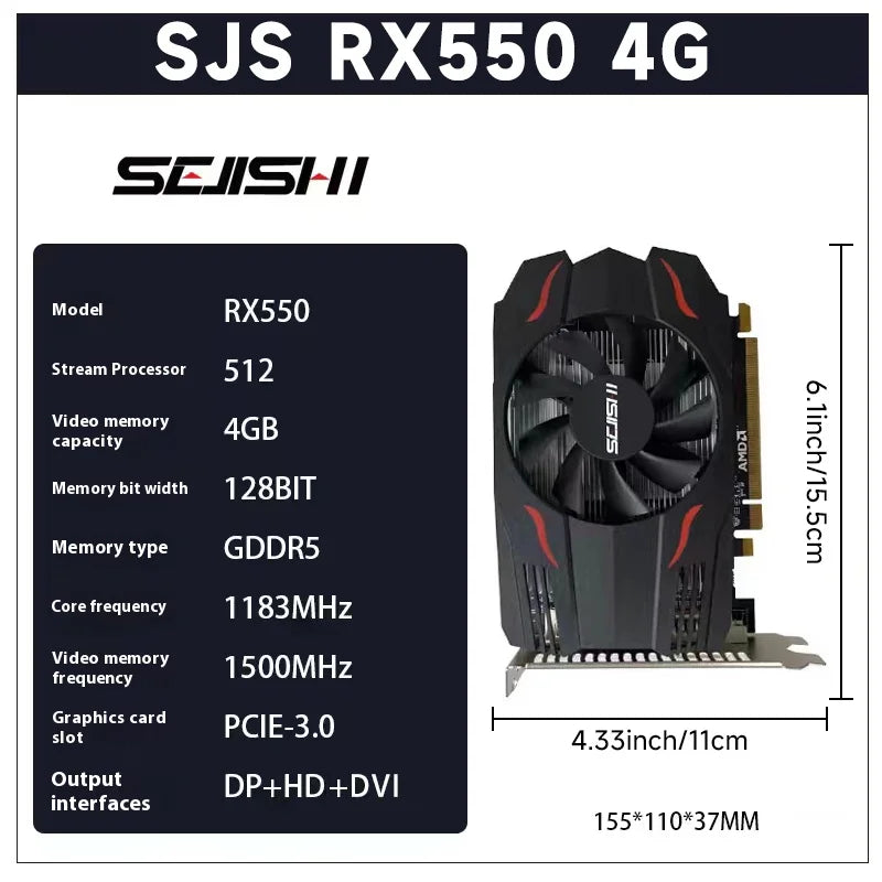 SEJISHI Video Card RX 550 4GB Graphics Cards 128Bit GDDR5 AMD GPU RX550 4GB Mining Gaming Card placa de video PCI-E 3.0X16.