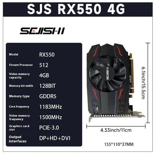 SEJISHI Video Card RX 550 4GB Graphics Cards 128Bit GDDR5 AMD GPU RX550 4GB Mining Gaming Card placa de video PCI-E 3.0X16.