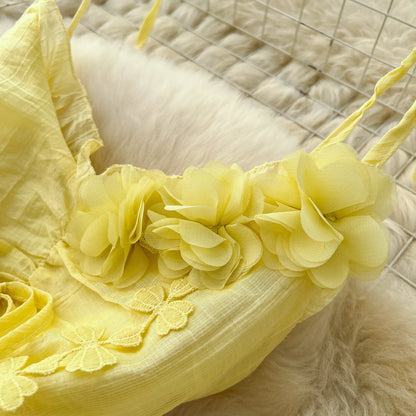 SINGREINY 2025, süßes Sommerkleid für Damen, Spaghettiträger, plissiert, 3D-Blumenmuster, schickes Sommerkleid, Fairycore, unregelmäßiges Kleid.