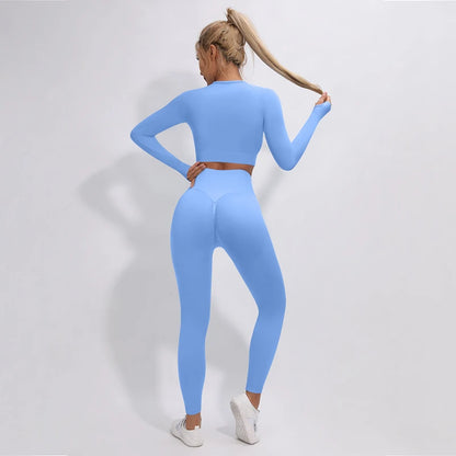 2/3/4Pcs Women's Tracksuit Seamless Yoga Set Leggings Sports Suit for Fitness Long Sleeve Top Gym Clothing Workout Sportswear