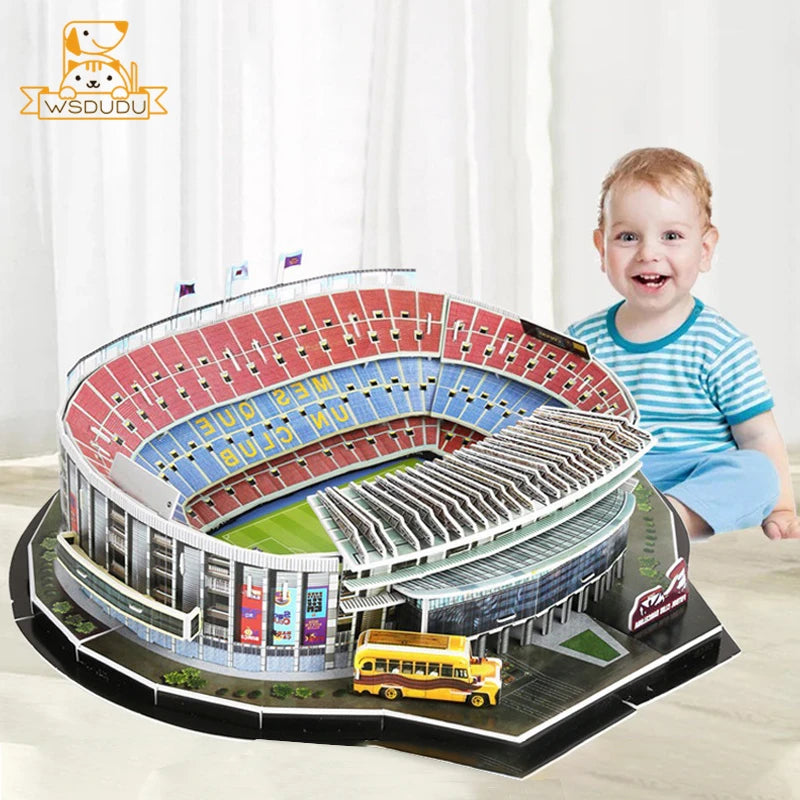 3D Football Stadium Puzzle Paper Model Architecture Kit Adult Kids Craft Building Toy Home Decor Gift Jigsaw Collectible Play.