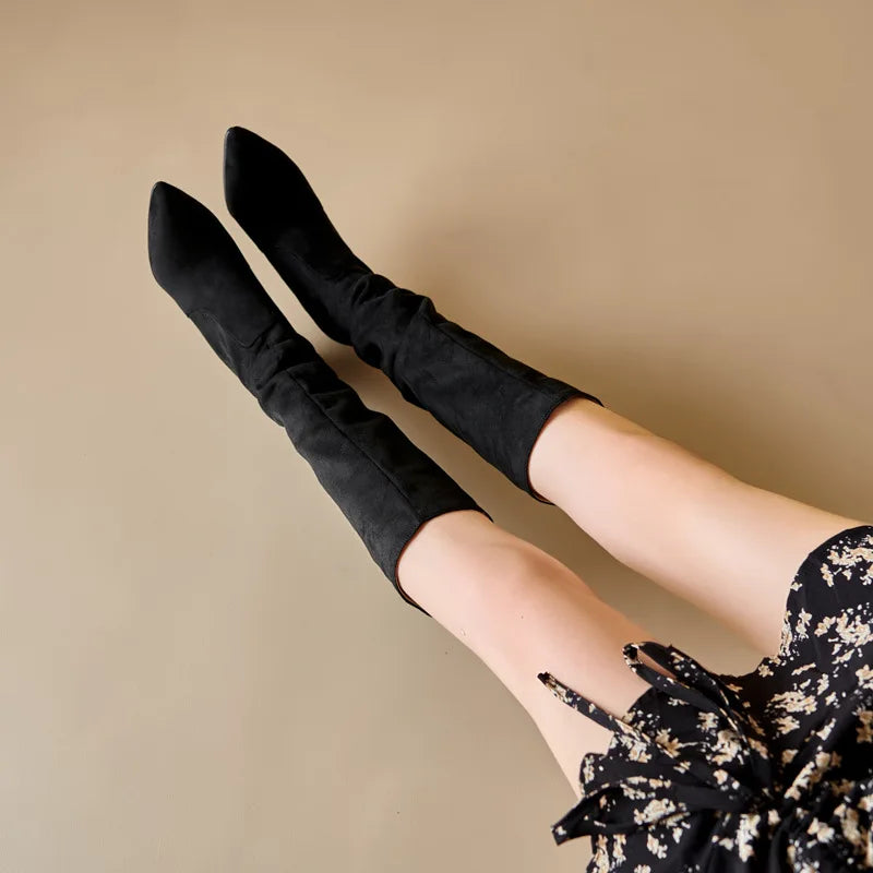 Street Style Pointy Toe Long Boots Women Stiletto Heels 8CM High Heel Winter Sexy Woman Shoes Female Suede High Boots Size 35-46.