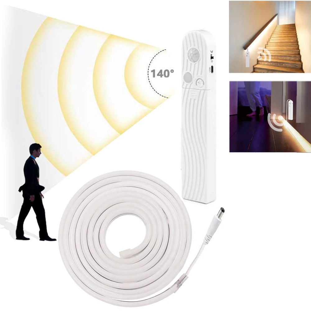 DC5V Neon LED Light Strip Wiress PIR Motion Sensor 6X12MM Silicone Tube Rope SMD2835 120Leds/m Waterproof Flexible Tape Ribbon.