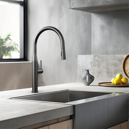 Luxury Brushed Gold Brass Pull Out Kitchen Faucet with Ceramic Cartridge Hot Cold Water Sink Tap Modern High End Sprayer Durable