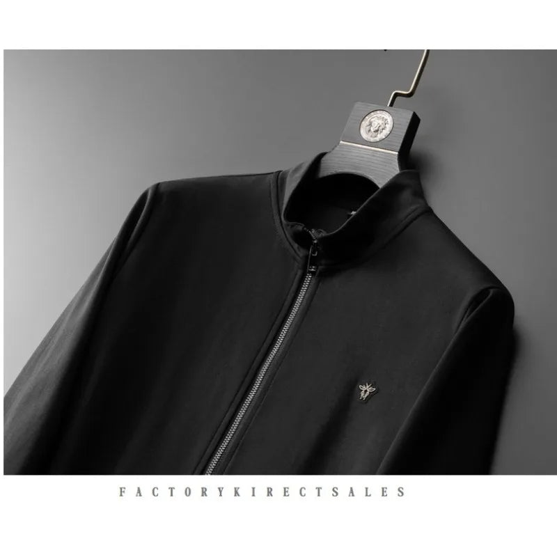 Minglu Spring Autumn Men's Sets Luxury Bee Printed Zipper Sweatshirt Solid Color Leisure Sports Elastic Wasit Pants Man Suits.