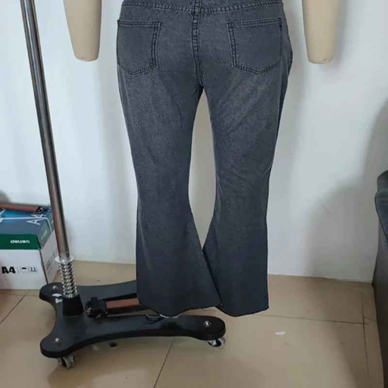 Women's Spring and Fall New Fashion Casual Ripped High-waisted Slightly Flared Pants Jeans Slim-fit Wash Jeans Long Pants Y2k.