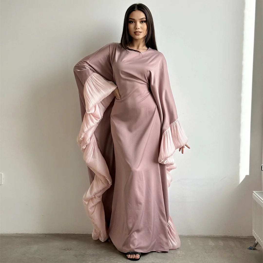 Ramadan Eid Kebaya Muslim Batwing Abaya Damen Dubai Luxury Abayas For Women Kaftan Satin Dress Islam Caftan Marocain Robe Femme.