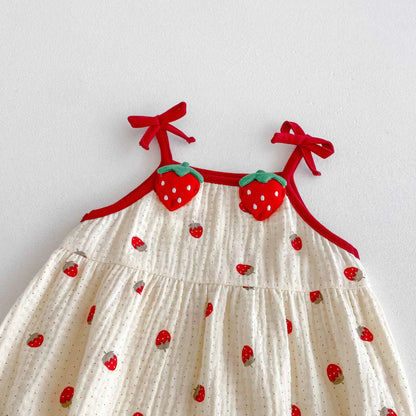 0-2Y Sommer Baby Mädchen Kleidung Erdbeere Druck Infant Mädchen Bodysuit Kleinkind Leibchen Ein Stück