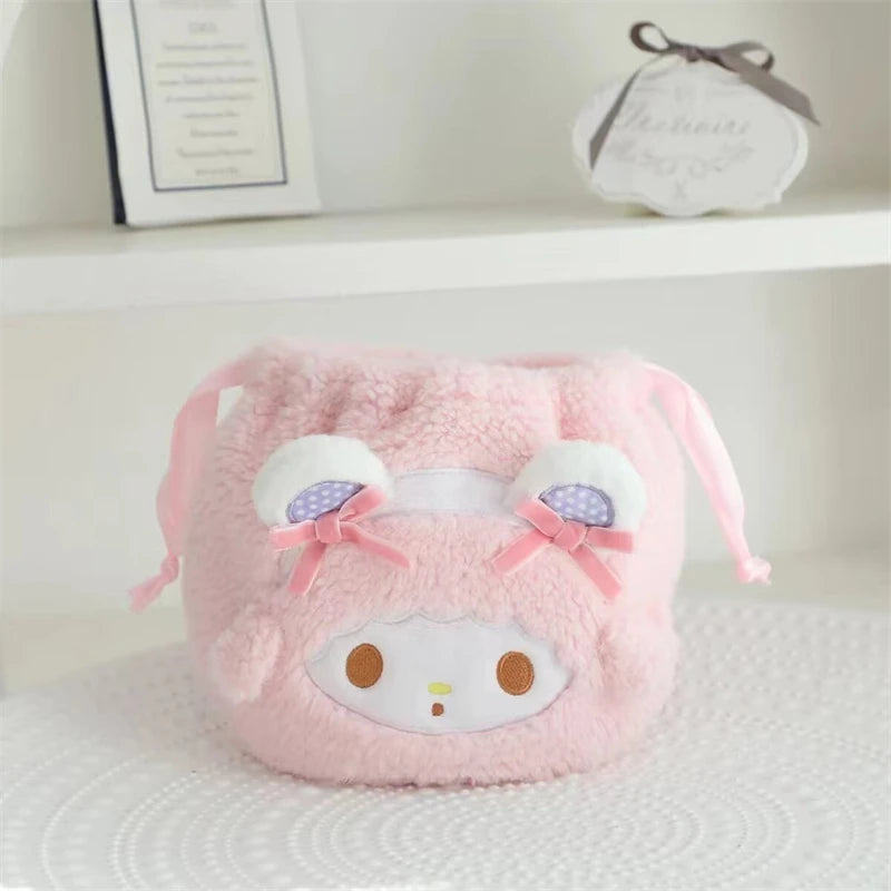 Cute My Melody Sweet Piano Cosmetic Bag Lovely Pink Drawstring Bag Kawaii Jewel Case Japanese Style Plush Bag Gifts Girl.