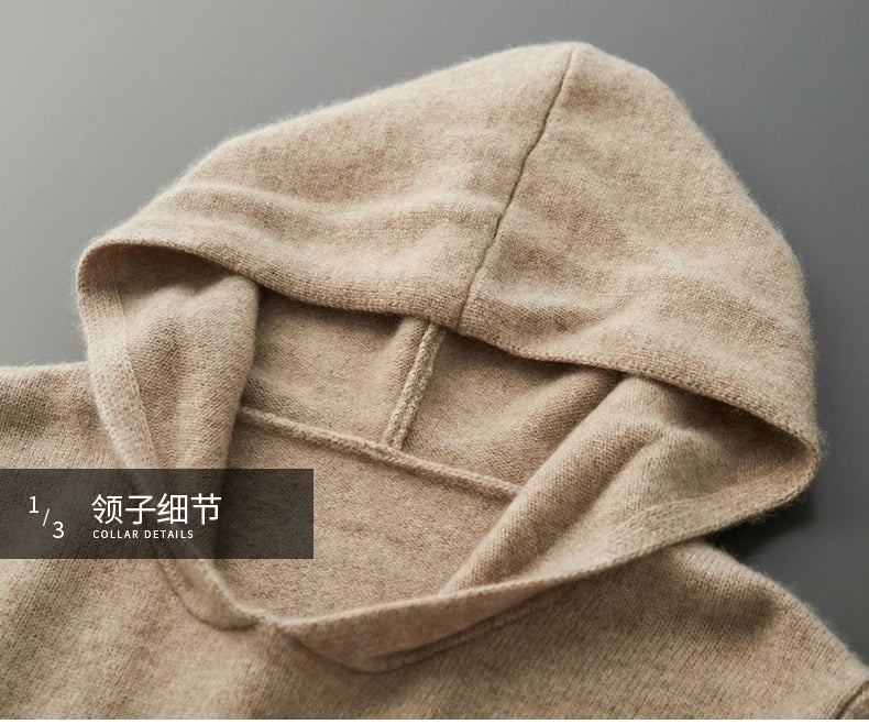 One-piece Hat with Pocket Men's Pullover 100% Cashmere Knitted Sweater Casual Comfortable Top Base Shirt Men's Clothing.