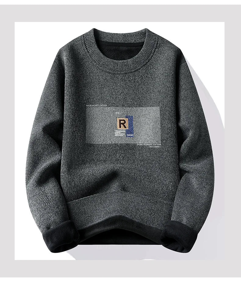 Men's Fleece Lined Pullovers Fashion Sweaters Autumn Winter Jumpers Fashion New Jersey Men's Clothes.