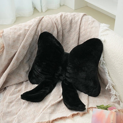 Pink bow ribbon couch pillow imitation rabbit fur comfortable car seat cushion ins style simple all-match back cushion.