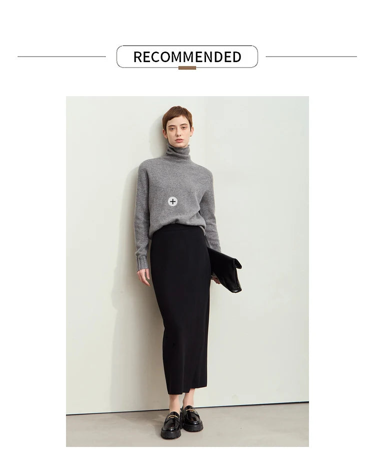 AMII Minimalist Elegant Basics Knitted Skirts for Women 2024 Winter New Elastic Waist Straight Lady Commuter Long Skirt 12443250.