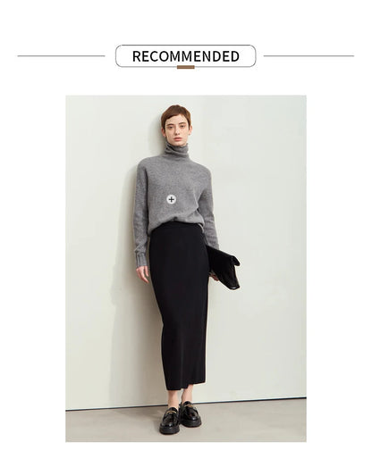 AMII Minimalist Elegant Basics Knitted Skirts for Women 2024 Winter New Elastic Waist Straight Lady Commuter Long Skirt 12443250.